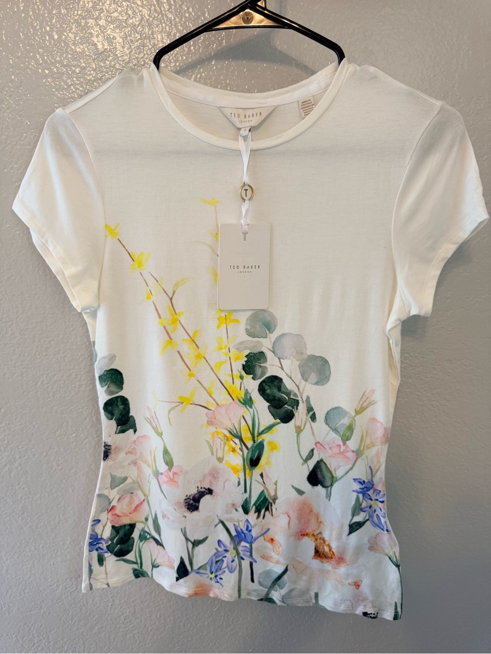 Ted Baker White Floral Watercolor Short Sleeve Tee